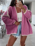 Contrast Trim Open Front Cardigan Hot Pink e86d361c-ec51-4d4e-a52d-f142f32ab109-Max-Origin