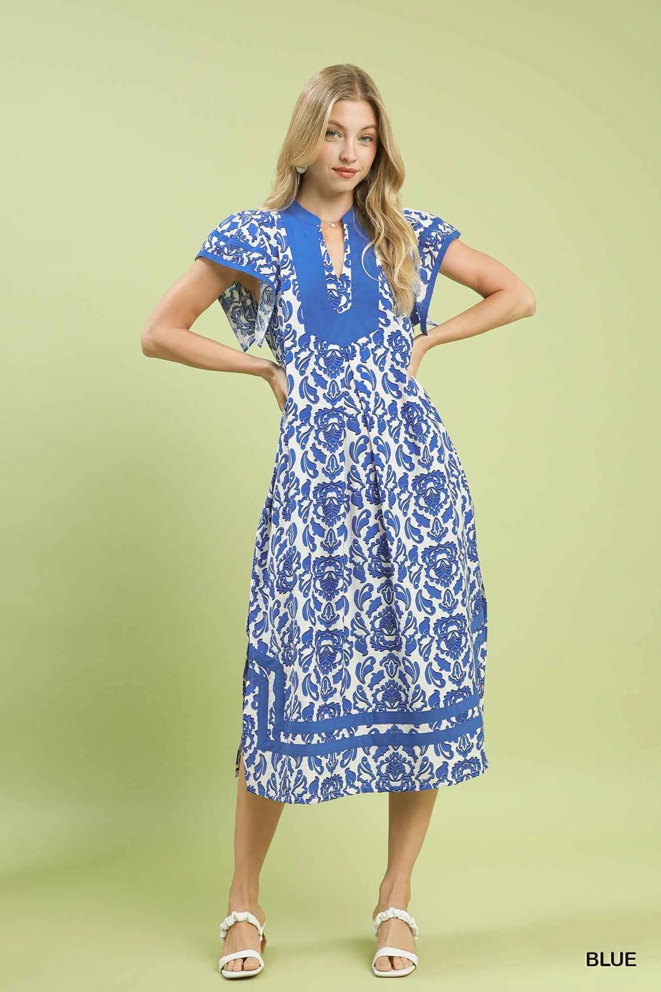 Umgee Abstract Two Tone Print Midi Dress e878b3ed-0431-42fb-ac11-324fc0b6bc89-Max