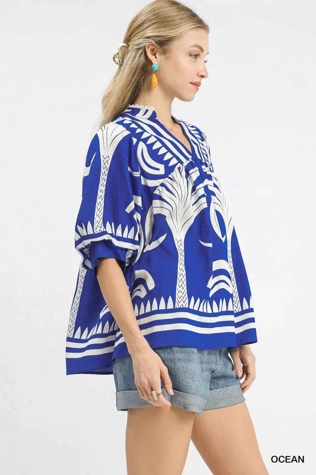 Umgee Folk Art Palm Print Puff Sleeve Blouse e87c91e7-a1e8-43c6-9d13-d9fb1613f40d-Max-Origin