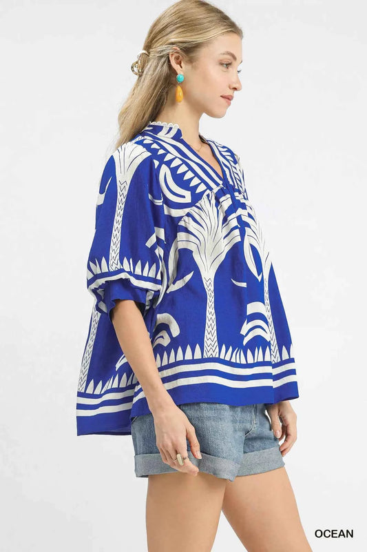 Umgee Folk Art Palm Print Puff Sleeve Blouse e87c91e7-a1e8-43c6-9d13-d9fb1613f40d-Max-Origin