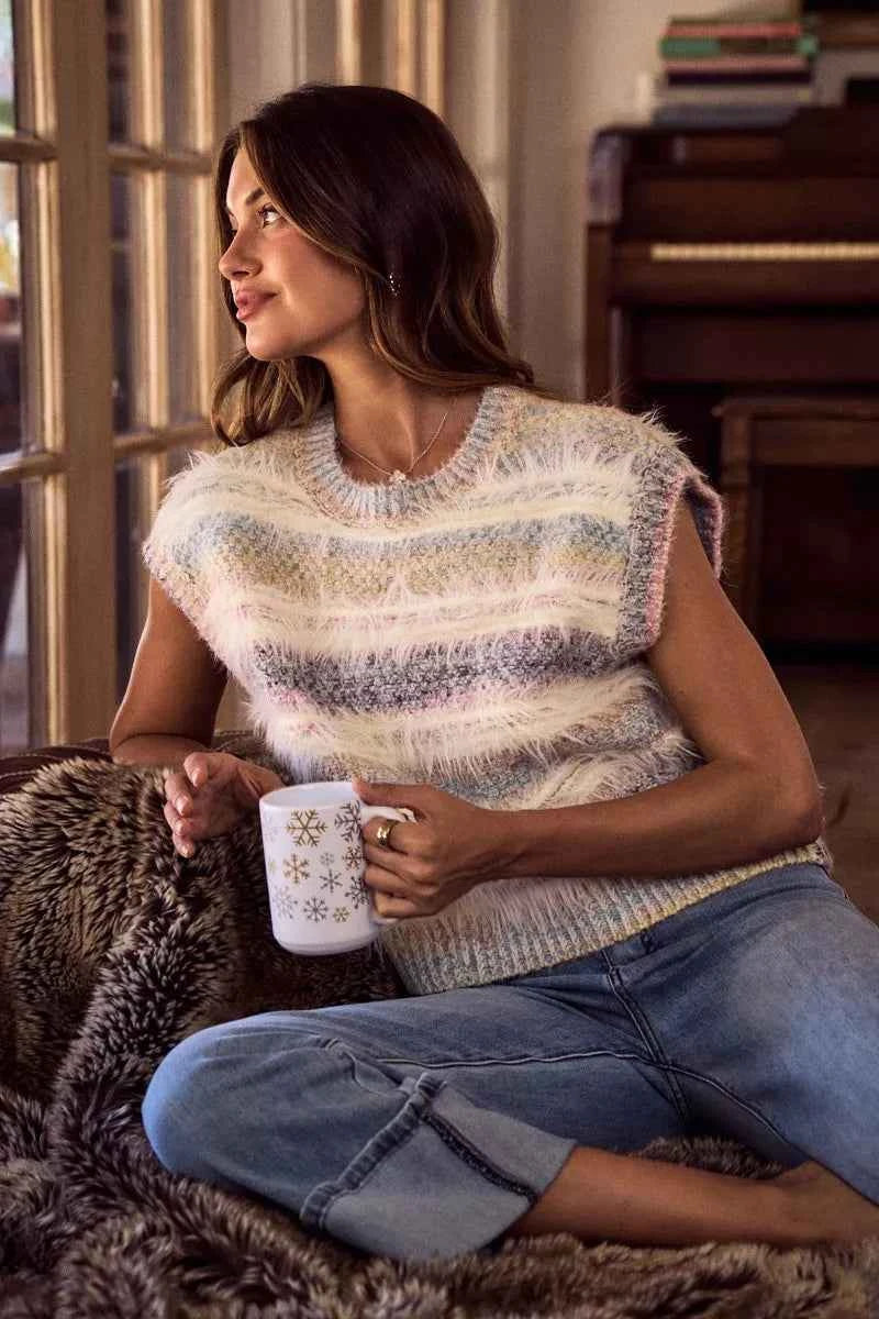 SO ME Soft Fuzzy Multi Color Stripe Cozy Sweater Top e882299d37cf44efa8c4347be20a1dfc-Max-Origin