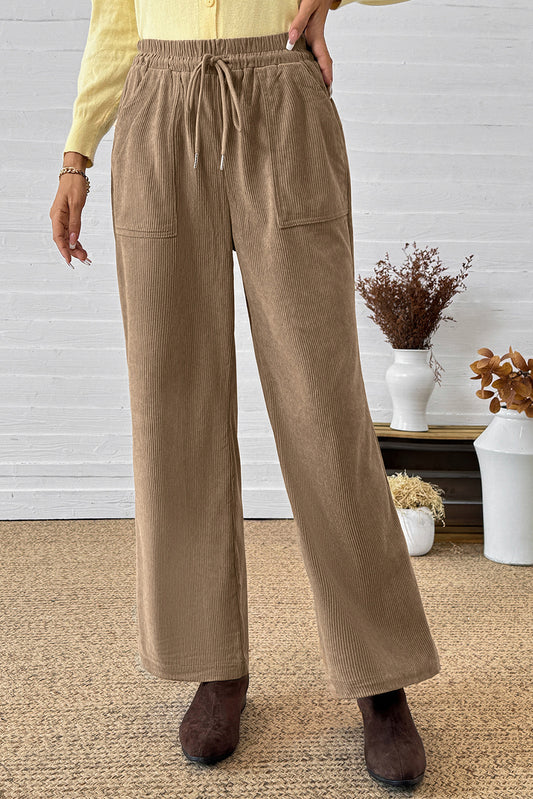Parchment Tie Elastic Waist Soft Corduroy Pants e898b0377bf8f686