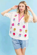 Umgee Embroidered Floral Top with Contrast Trim ECRU e8a4d801-7fd4-4864-8f25-984fe207fee4-Max-Origin