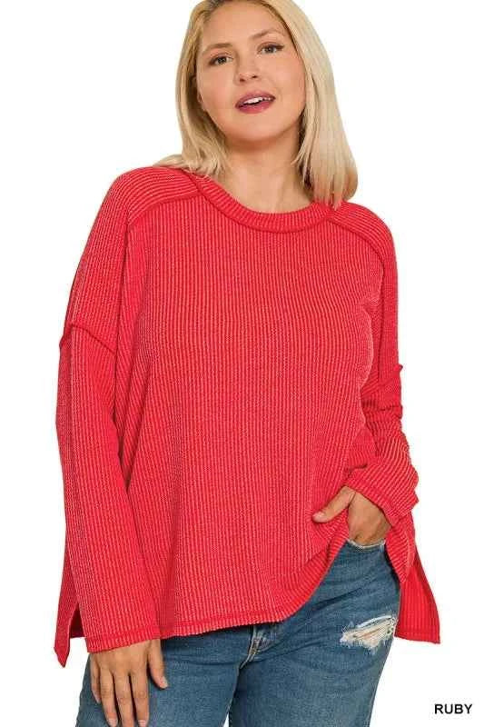 Full Size Exposed Seam Long Sleeve Corded Rib Knit Top Plus Size e8ab9ccf-4e17-49be-aead-6bb23ab65bf7-Max-Origin