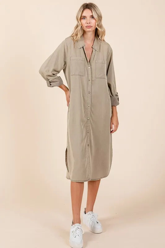 Mittoshop Button Down Long Sleeve Shirt Dress Hazelnut e8b37327-7fe7-438e-94d2-f0a57311a88a-Max