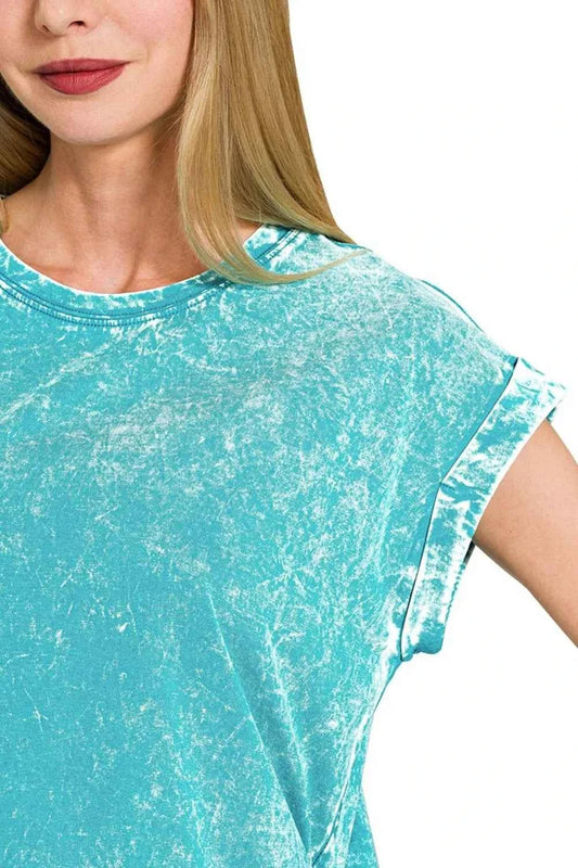 Crinkle Washed Round Neck Folded Short Sleeve Tee e8b4e2f4-61b5-46a0-b56c-1a3b584ab230-Max-Origin