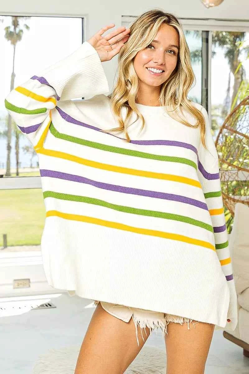 BiBi Ribbed Hem Mardi Gras Stripe Sweater e8be471a0cd2493a8cde2b3e06d04925-Max-Origin