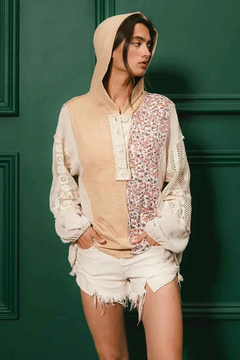 BiBi Slub Jersey with Lace Combo Buttoned Hoodie Top e8be58f7e74540b7a0912c0439486356-Max-Origin