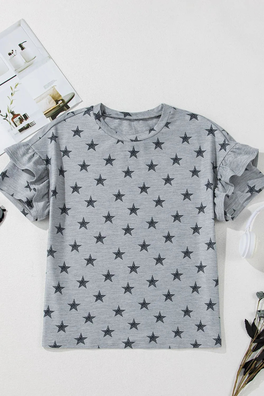 Star Print Tiered Ruffled Sleeve Crew Neck T Shirt e8c1edf3-dad4-441e-a2d3-62db4becd04f-Max-Origin