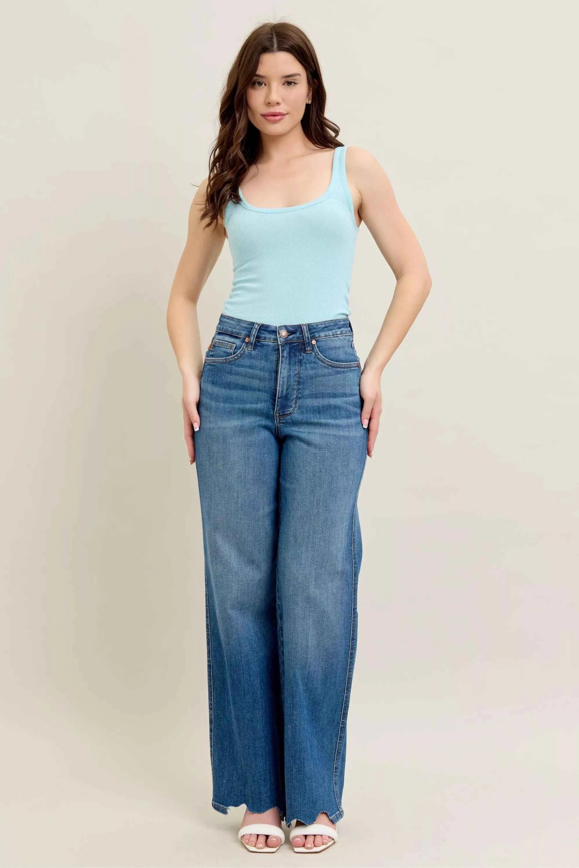 Judy Blue Full Size High Waist Tummy Control Chew Hem Destroy Wide Jeans Plus Size e8c2b62bfde543648b4c2e3995c78b82-Max-Origin