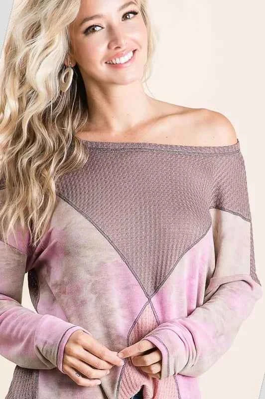 Thermal Waffle Color Block Top with Tie Dye e8c38d5c711e43c88dd29bc45d6ebd0a-Max-Origin