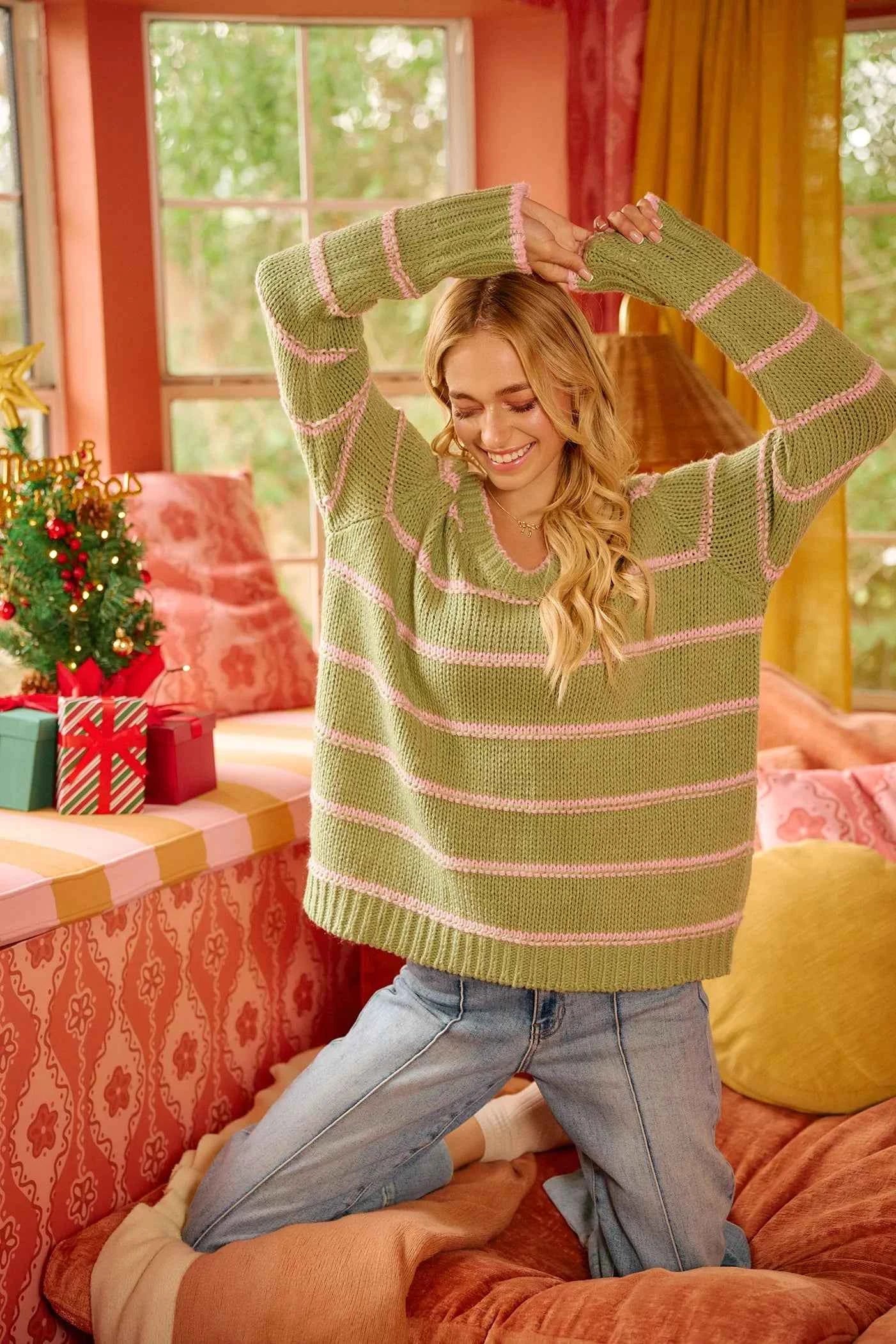BiBi Striped Long Sleeve Sweater e8c892b8dc43409fa7dcde14ba64c82e-Max-Origin