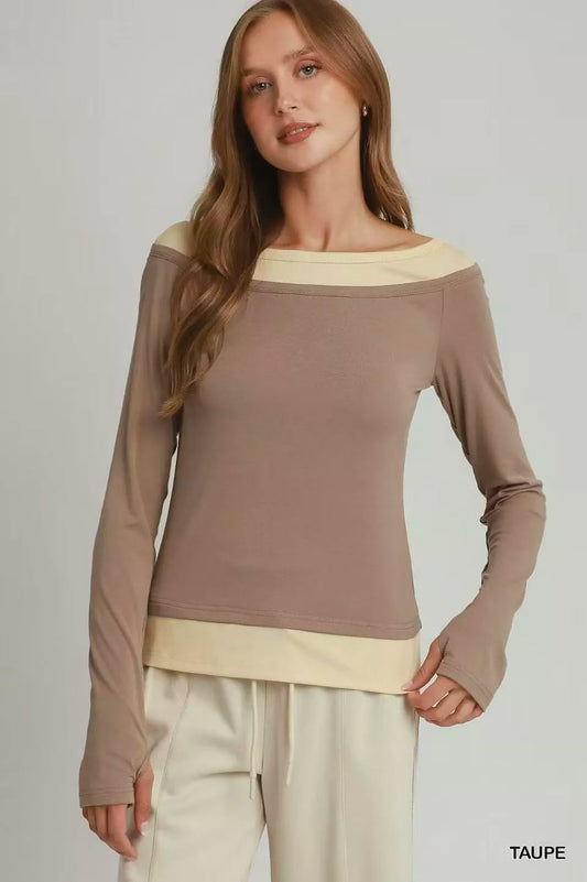 Layered Twofer Long Sleeve Top TAUPE e8ce2af0-904a-4de3-ad5f-94cc74161702-Max-Origin
