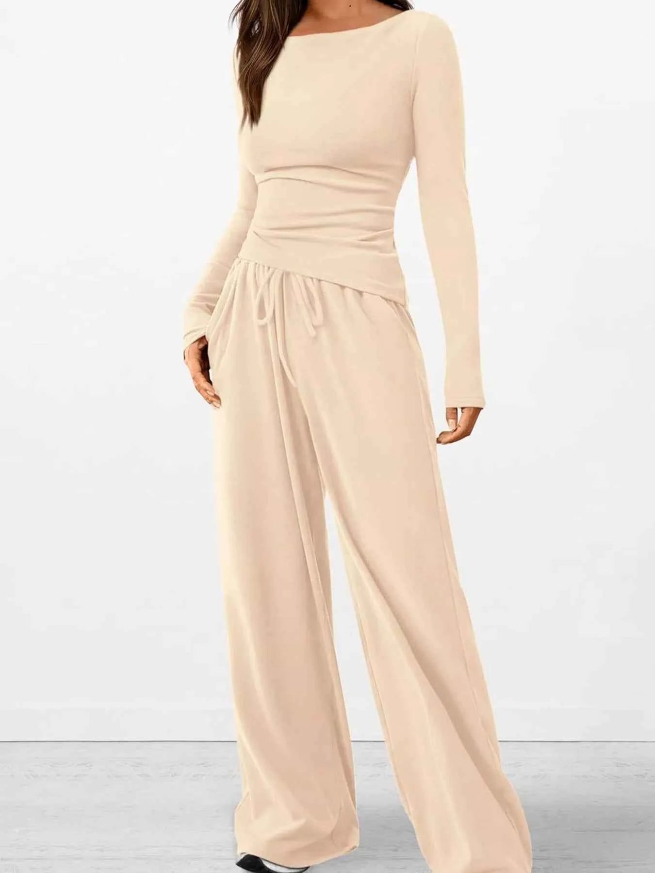Long Sleeve Top and Wide Leg Pants Set Creamy-white e8db5dbf3a144cbeafe816fa5bf43190-Max-Origin