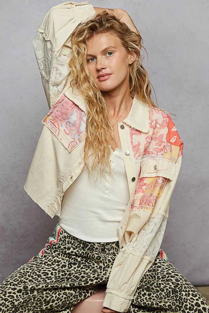 POL Printed Woven Mix Raw Hem Jacket with Lace Detail e8df16d5-9d2a-49bf-b519-55931c5abf48-Max-Origin