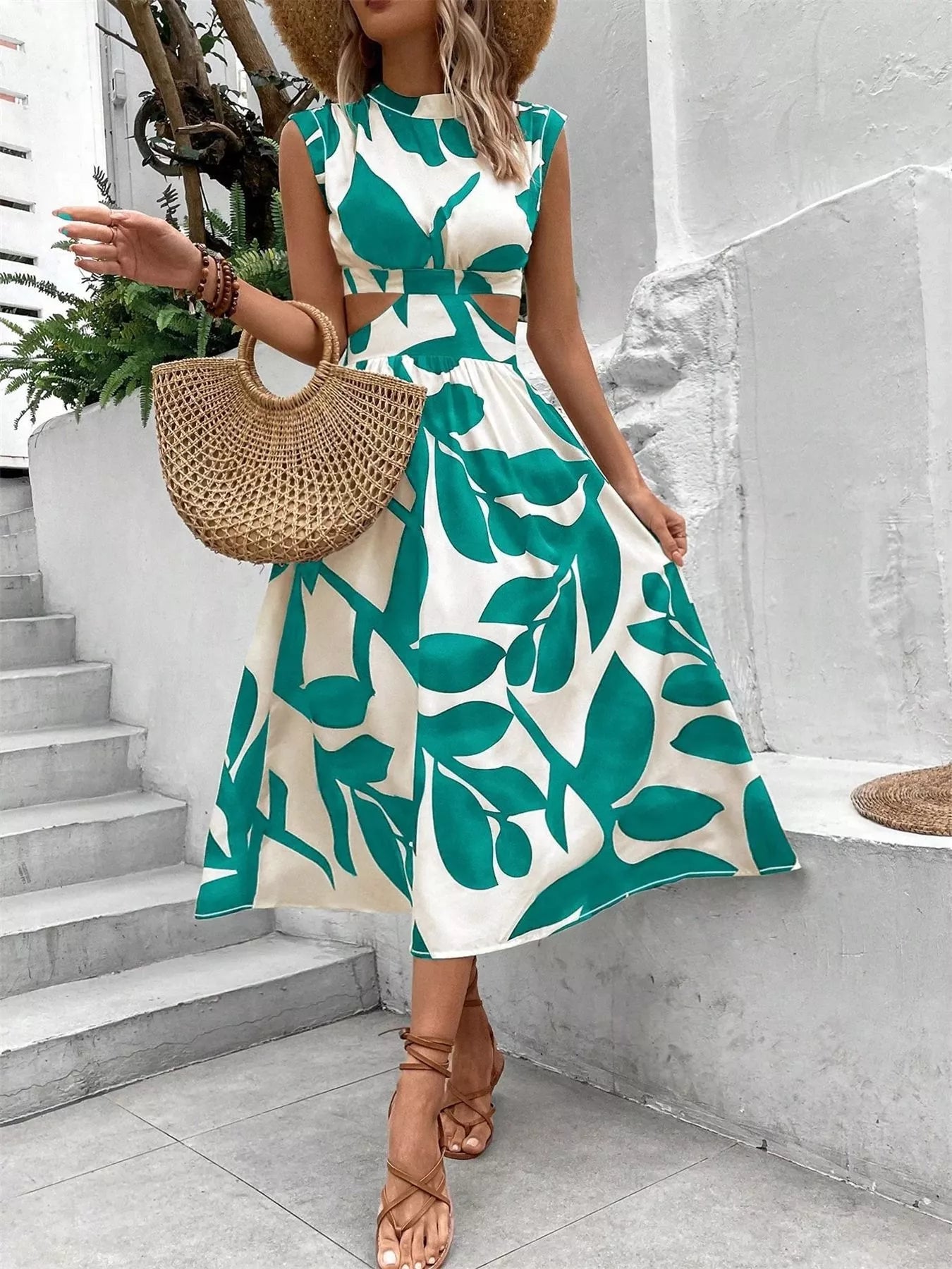 Cutout Printed Sleeveless Dress Aqua e8e9f103-ac5e-4f30-b106-f43ad11f209e-Max-Origin