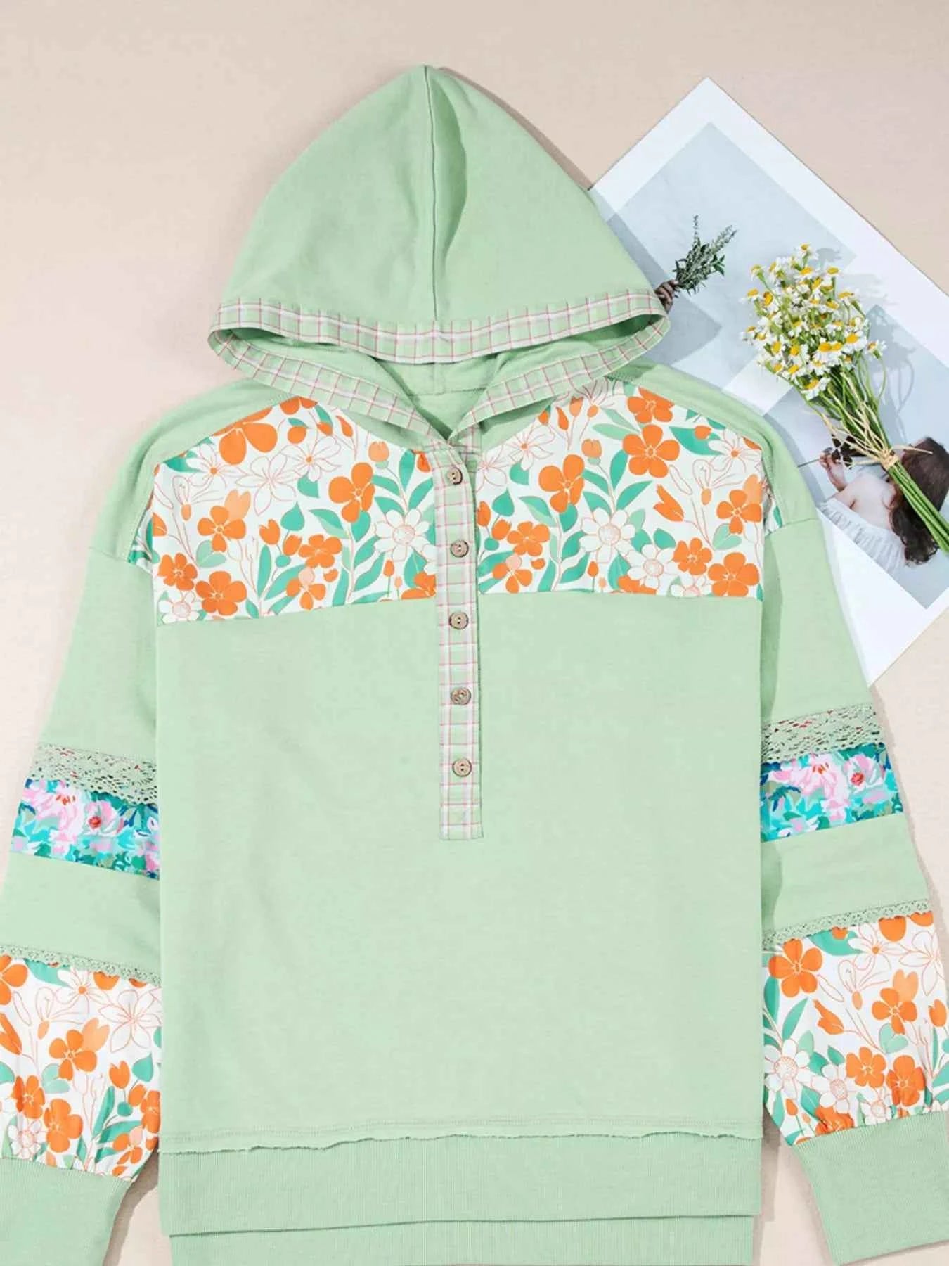 Lace Floral Patchwork Half Button Hooded Top e8f0ab4d-9c8c-473c-9a9f-b49f71af8b0c-Max-Origin