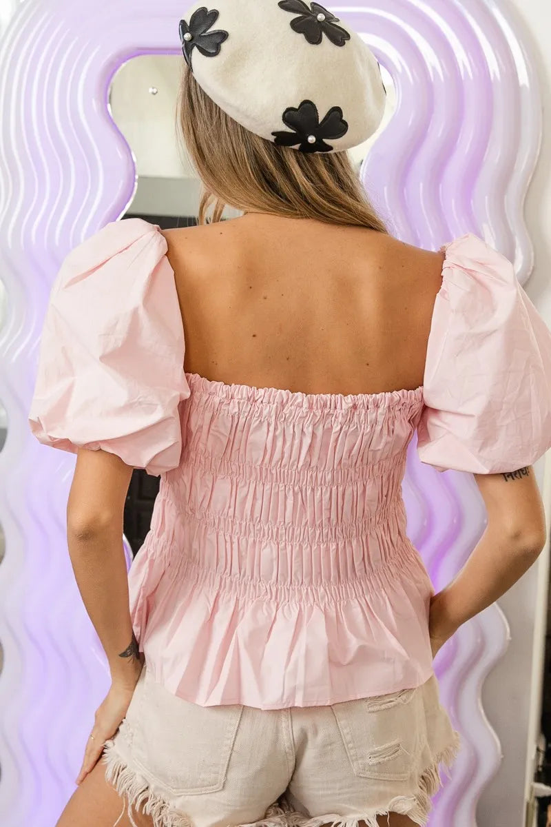 BiBi Puff Sleeve Square Neck Smocked Peplum Top e8f4fa5949aa4f92bb4ae915dfa40123-Max-Origin