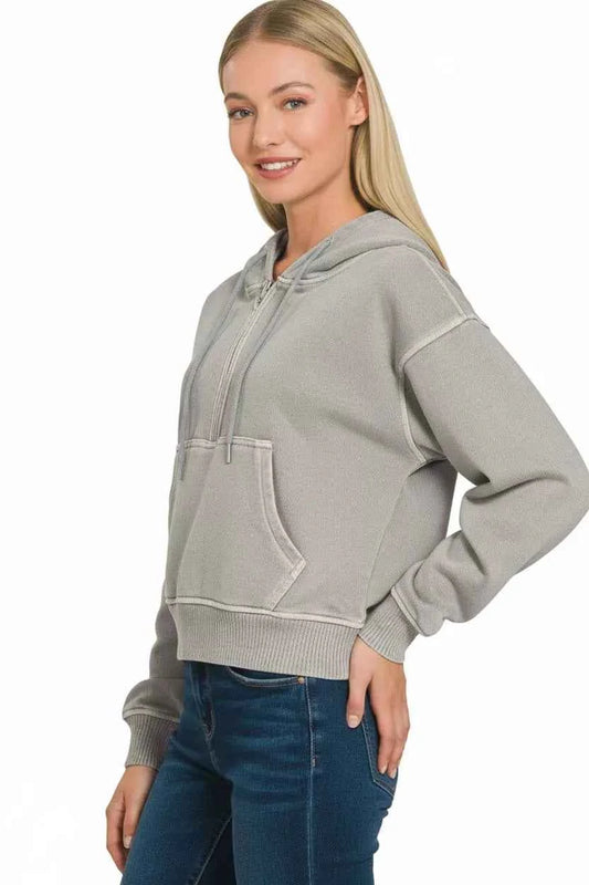 Fleece Pigment Dye Half Zip Kangaroo Pocket Hoodie e8f809c2-cacf-44fb-916b-c49dd861cb50-Max-Origin