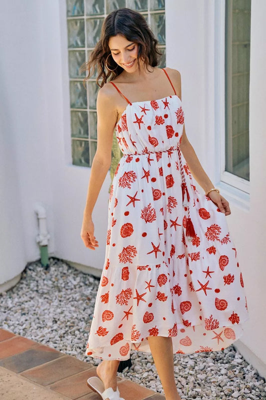 Shell Print Tiered Midi Cami Dress with Belt - Rayon Blend e8fd85ff-11d6-40ed-9262-ad61357f2acc-Max-Origin
