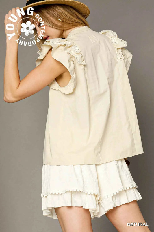 Eyelet Embroidered Ruffle Sleeve Blouse e909ec77-1d63-4df9-9c6a-91a975cc0a3c-Max-Origin