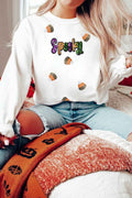 White Spooky Halloween Spirit Sequins Patch Casual Sweatshirt White 50%Polyester+50%Cotton e91749630863f303