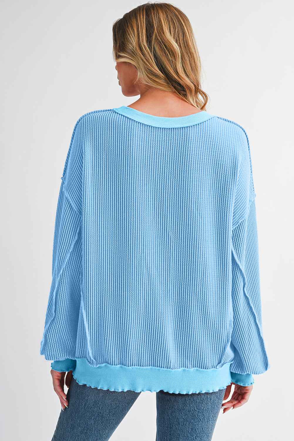 Myosotis Twisted Ribbed Seamed Patchwork Long Sleeve Top e922fb6184cfa8c0