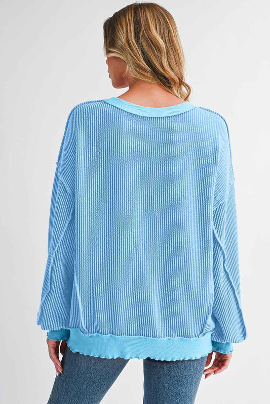 Myosotis Twisted Ribbed Seamed Patchwork Long Sleeve Top e922fb6184cfa8c0