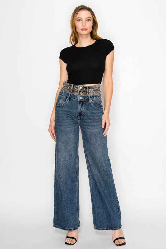 Double Snap On Waistband Layered High Rise Wide As Shown e926ba38-f55c-44f2-9488-45f8278197e8