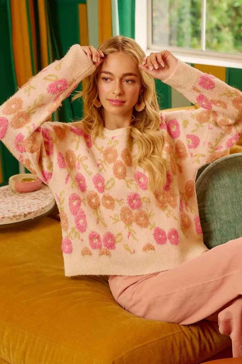 BiBi Towel Texture Floral Pattern Sweater e92757aa4e81406ca1f8c452344973b5-Max-Origin