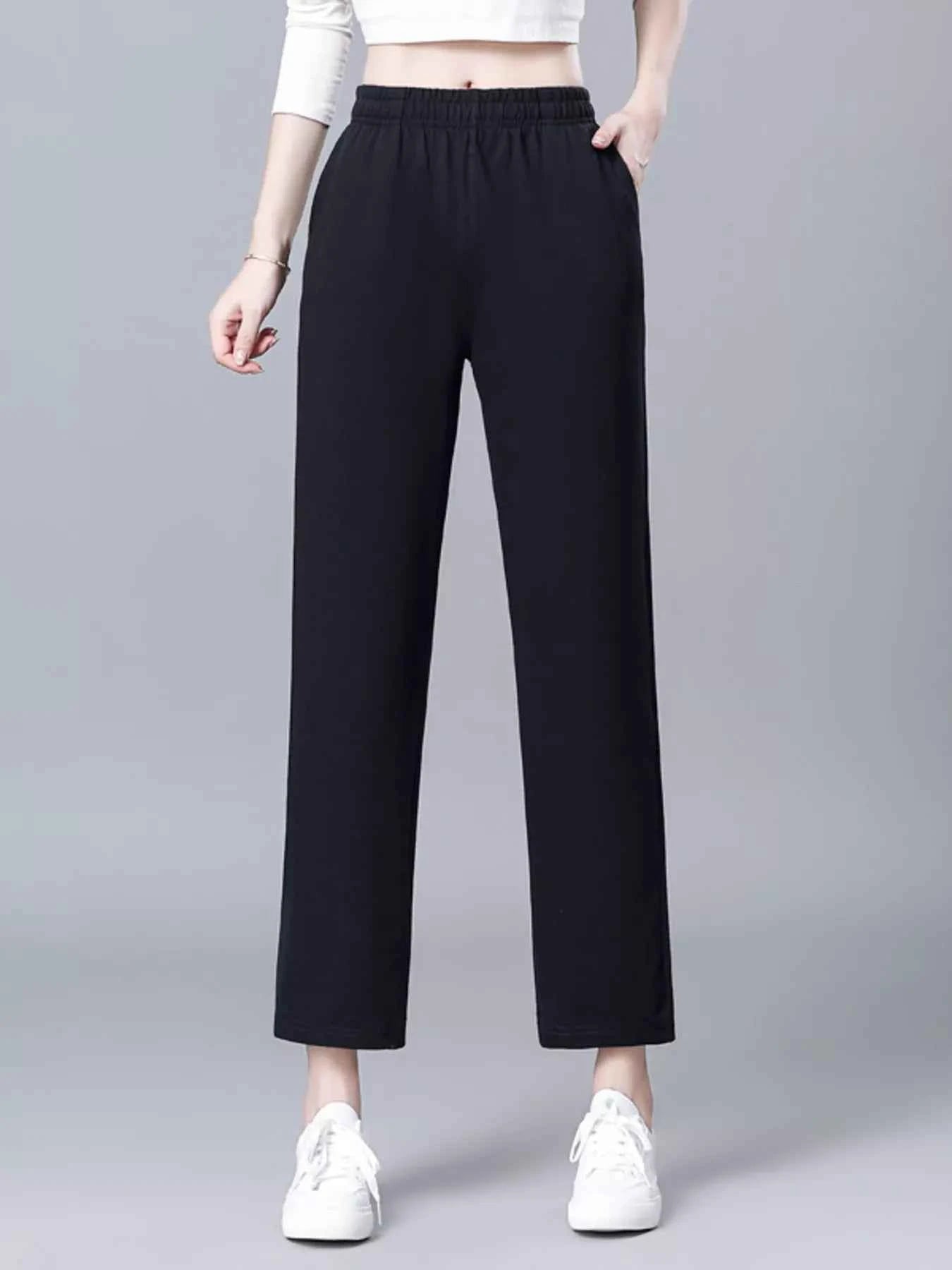 Elastic Waist Loose Fit Pants Black e92a6032d2ac4f87980eb8a6057b4a73-Max-Origin