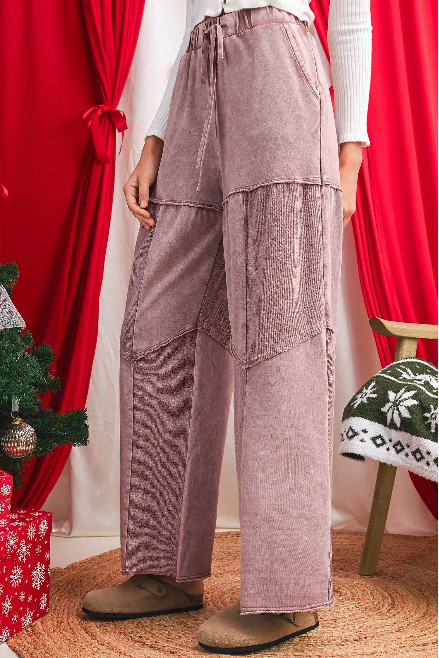 Ashleigh Blue Careys Mineral Wash Tiered Wide Leg Patchwork Drawstring Pants e92b72e307d98960