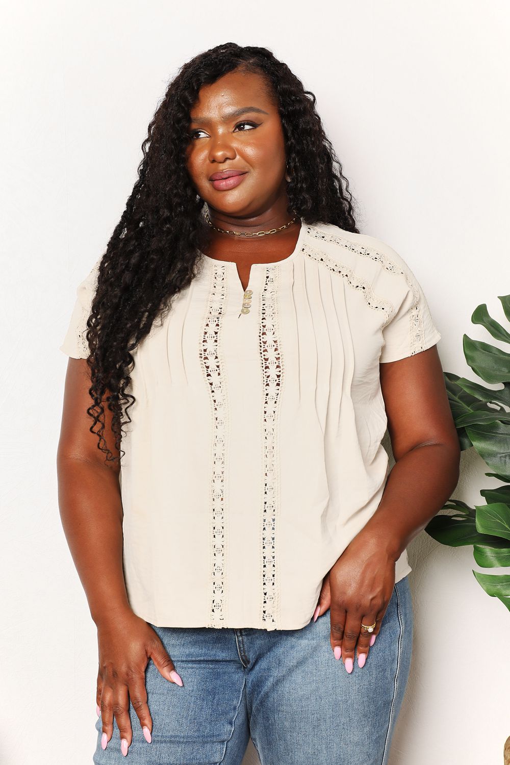Double Take Crochet Buttoned Short Sleeves Top Light Yellow e92f7905e86e4b9fb47819474393ada4-Max