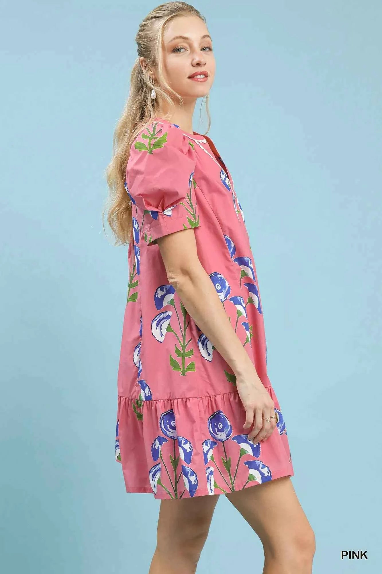 Umgee Floral Print Puff Sleeve Mini Dress with Scallop Trim e9394962-ecc3-4859-8587-3e6a3f1f0163-Max-Origin
