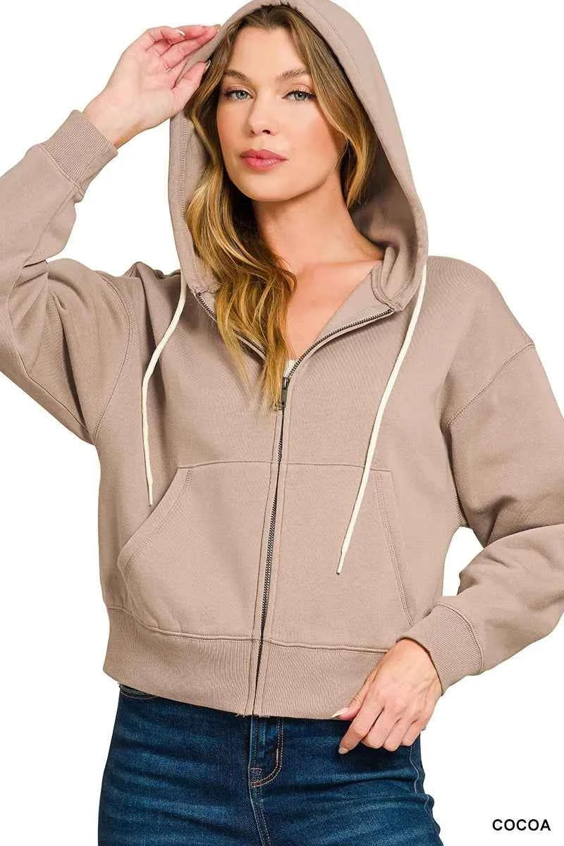 Zenana Fleece Cropped Zip-up Hoodie with Pockets COCOA e93d7e5a01074353992fc4c43db3ce95-Max-Origin