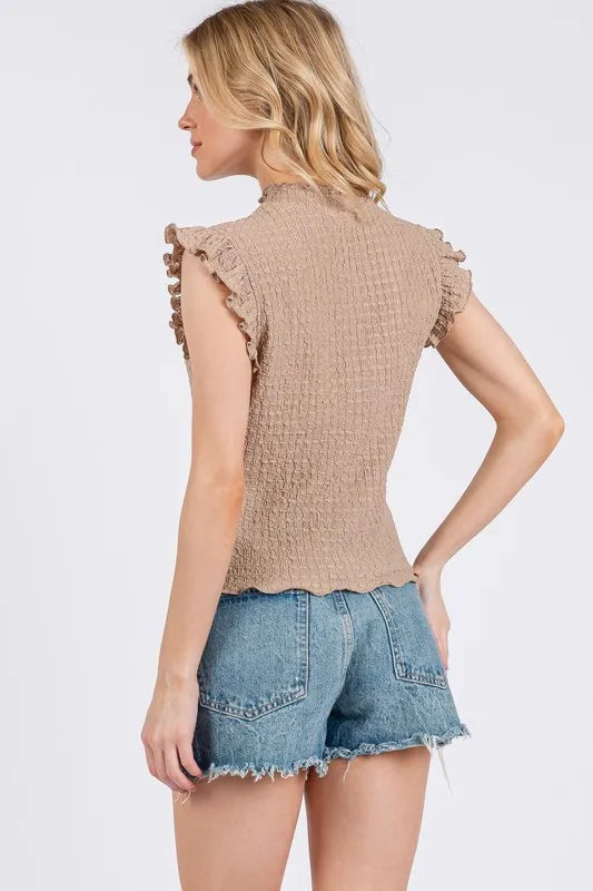 Ces Femme Texture Mock Neck Ruffle Cap Sleeve Blouse e94ed58b-fc1c-4a6f-a468-f71b5f5e67e8-Max