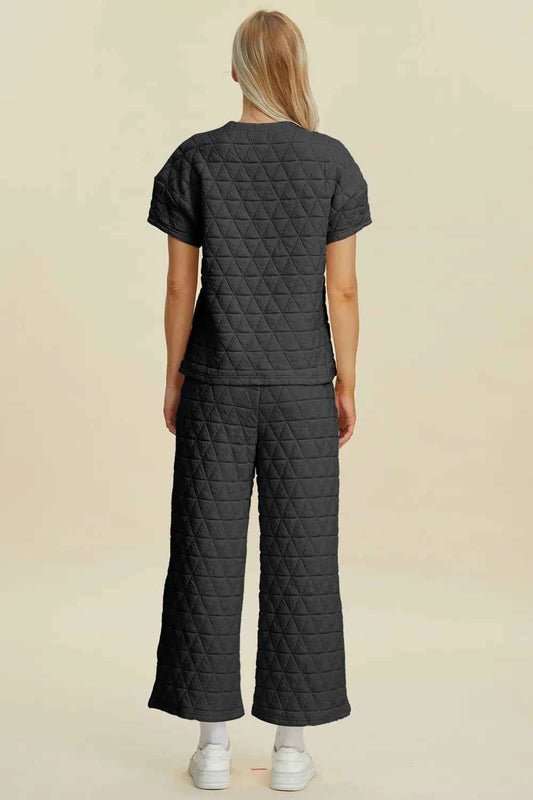 Double Take Full Size Texture Round Neck Short Sleeve Top and Pants Set e950c552-03c7-4b95-8f50-e96e4095da87-Max