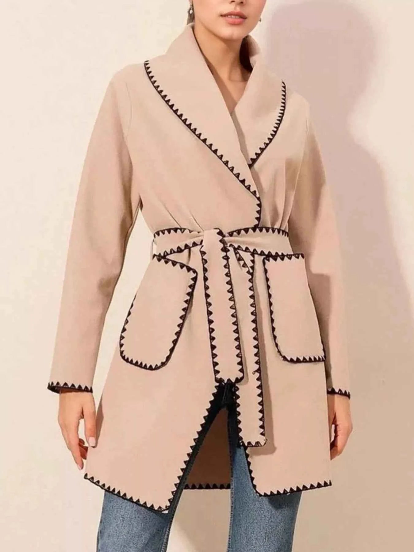Contrast Trim Tie Waist Outerwear e95a1d79-4698-4a37-ab26-c24c2112b5f3-Max-Origin
