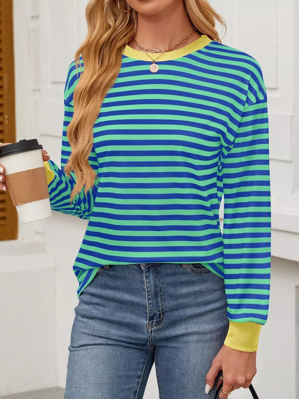 Striped Round Neck Long Sleeve T-Shirt e95eaccf9b8249a6a436f4ddf5f5c911-Max-Origin