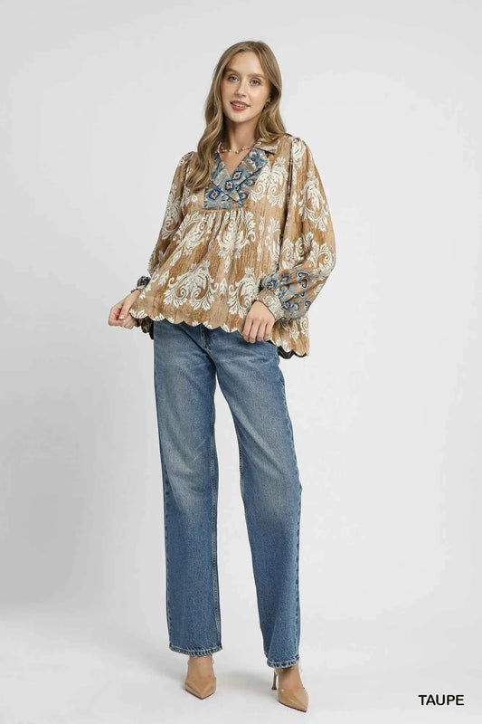 Floral Boho Blouse with Scalloped Hem e960d0a2-a80f-41f6-a66c-a60cd2f42da7-Max-Origin