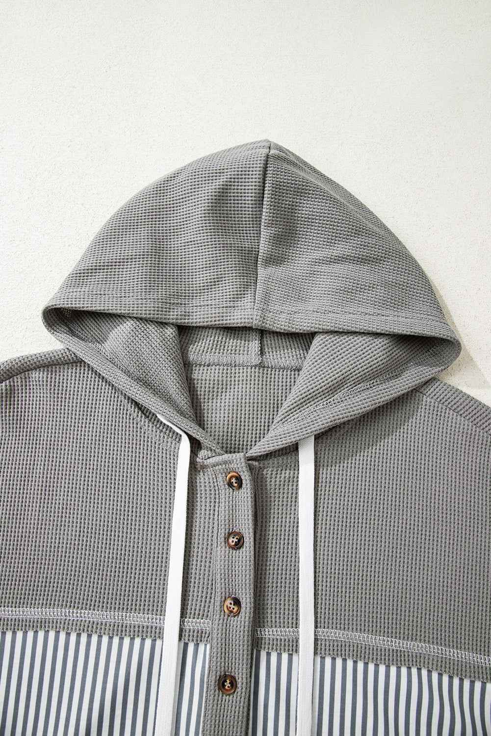 White Waffle Printed Patchwork Drawstring Hooded Long Sleeve Top e963796a63d536a2