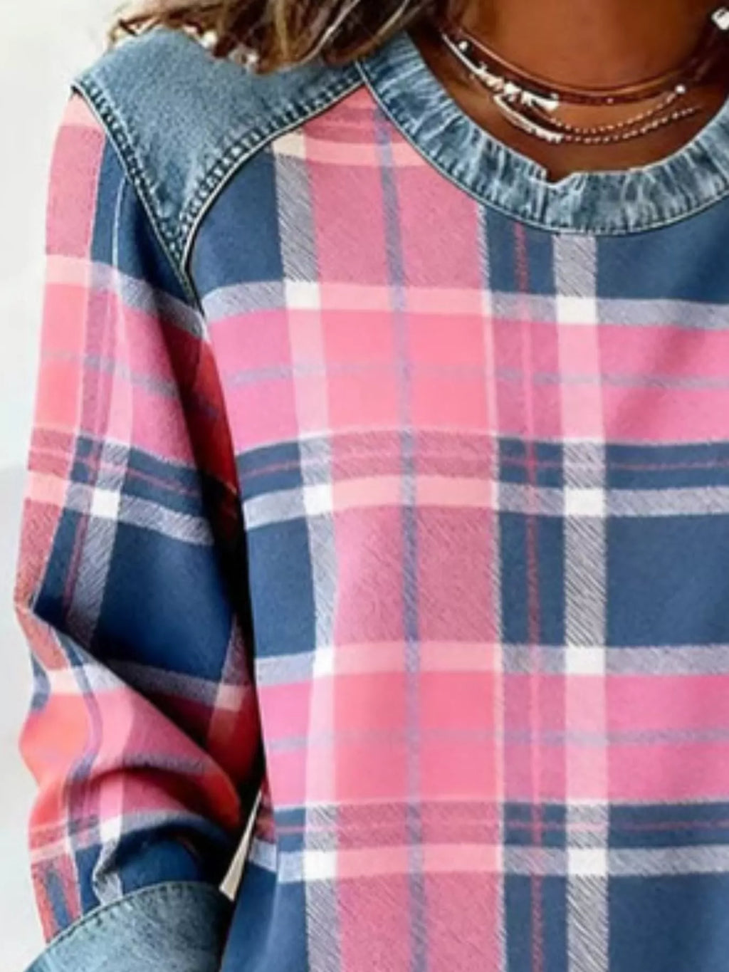 Full Size Plaid Denim Trim Long Sleeve Sweatshirt Plus Size e96a28ff-2722-4aa2-aa27-0e47bb422c0c-Max-Origin