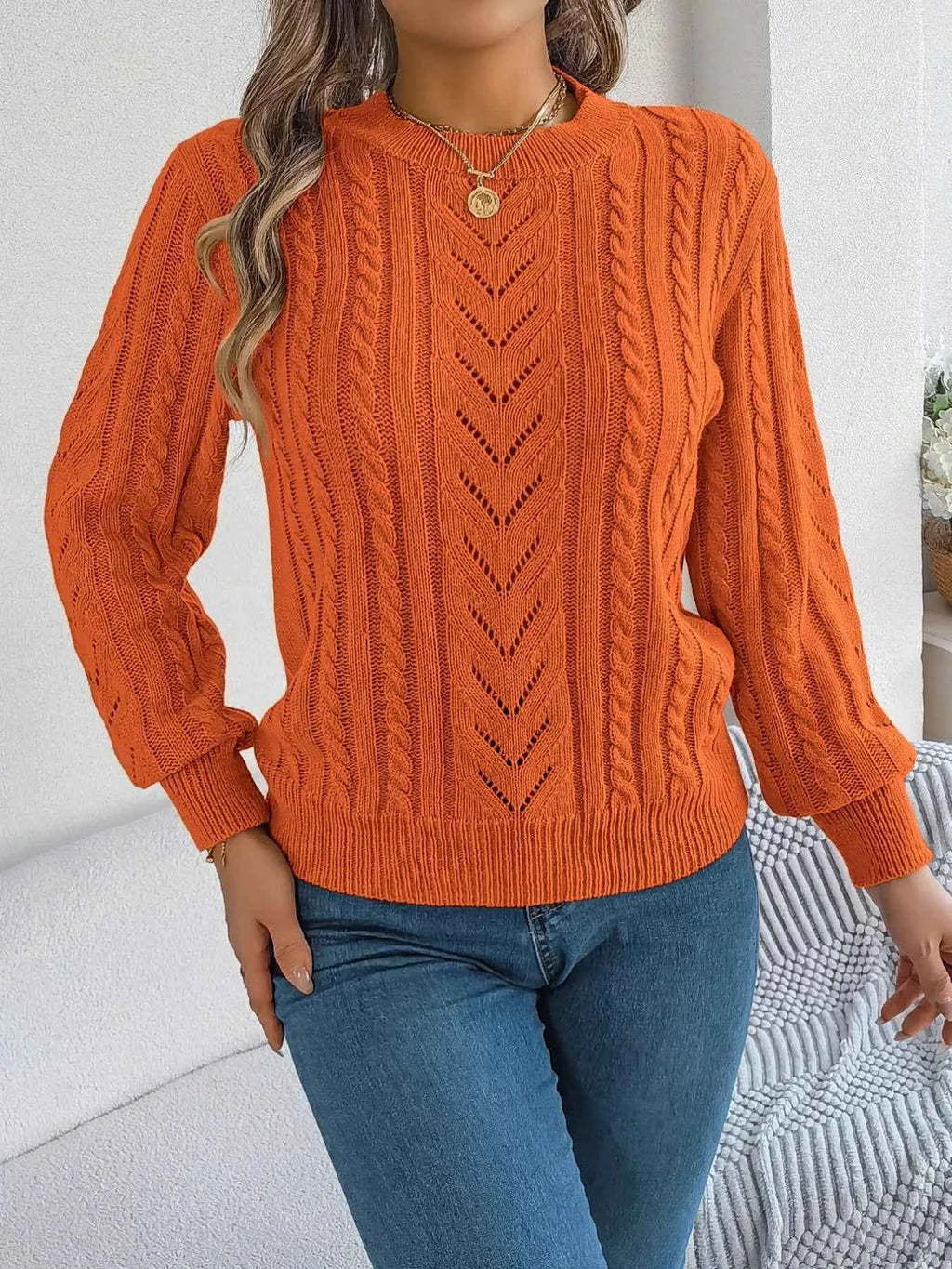 Cable-Knit Round Neck Sweater e96bb128-dab9-49de-a67c-98bb4a2ef131-Max-Origin