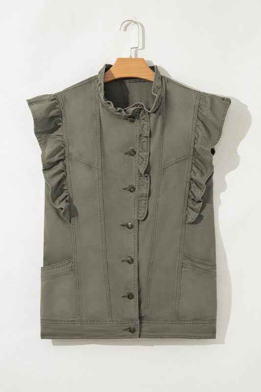Denim Patchwork Ruffle Sleeve Jacket Vest