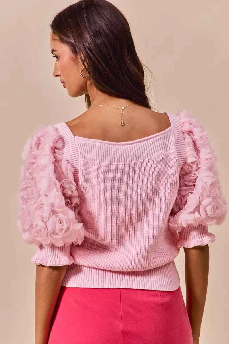 SO ME Rosette Sleeves Square Neck Sweater Knit Top e976fca6-f136-431e-9379-64aeca607a02-Max-Origin