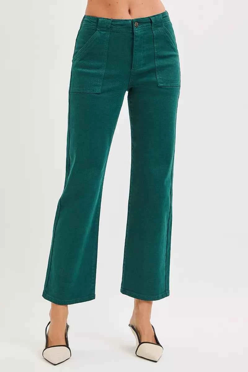 RISEN High Rise Ankle Flare Patch Pocket Jeans HUNTER GREEN e978f5a4-7bb9-4e6a-95c8-c1411a2bf0fd-Max-Origin