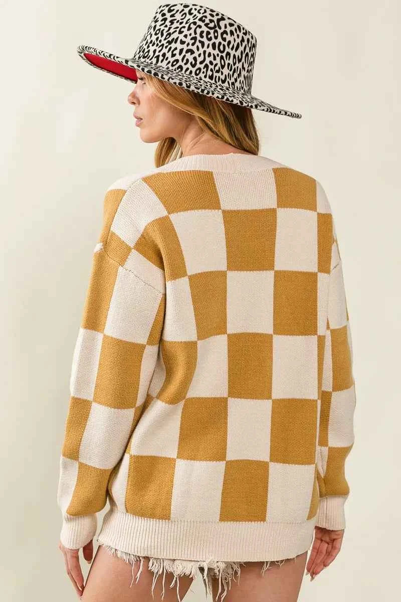 BiBi Checked V-neck Cardigan e9795c6052bf49e69cccdd84a1b9ddf1-Max-Origin