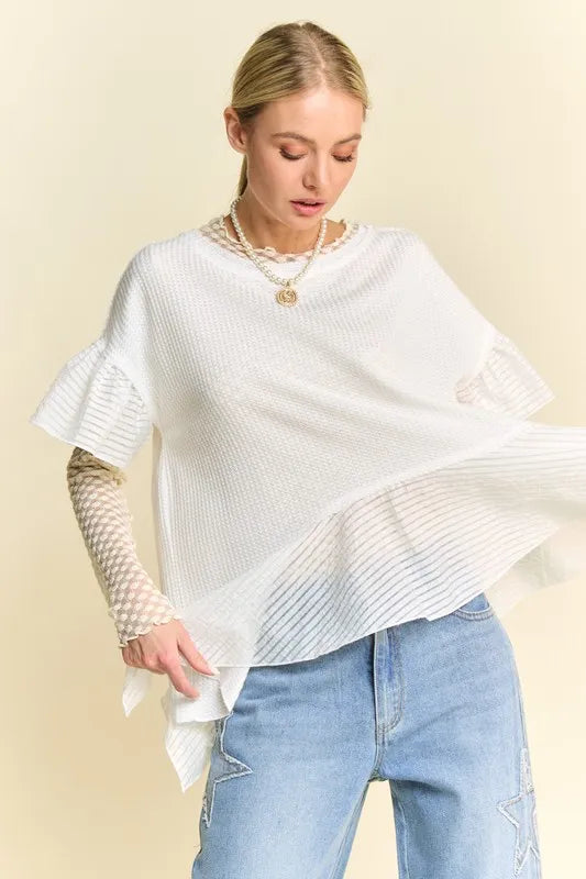 Waffle Knit Bodice Ruffle Bottom Detail Top e979f45f4e894465aaff661cf15cb94b-Max-Origin