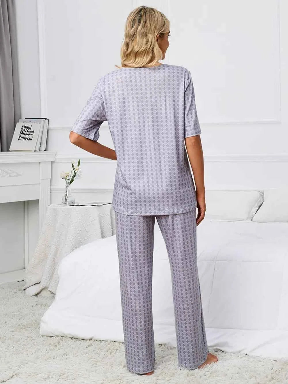 Printed V-Neck Top and Pants Lounge Set e983c73a-ce1e-4779-b4ec-7fbadb73b577-Max