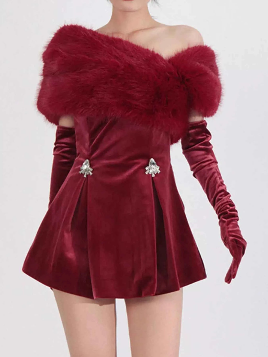 Fuzzy Off Shoulder Mini Dress Red e98531b5-06ea-4307-b1f6-c0b895b5108f-Max-Origin